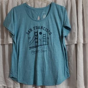 Blue Graphic Tee with Keyhole